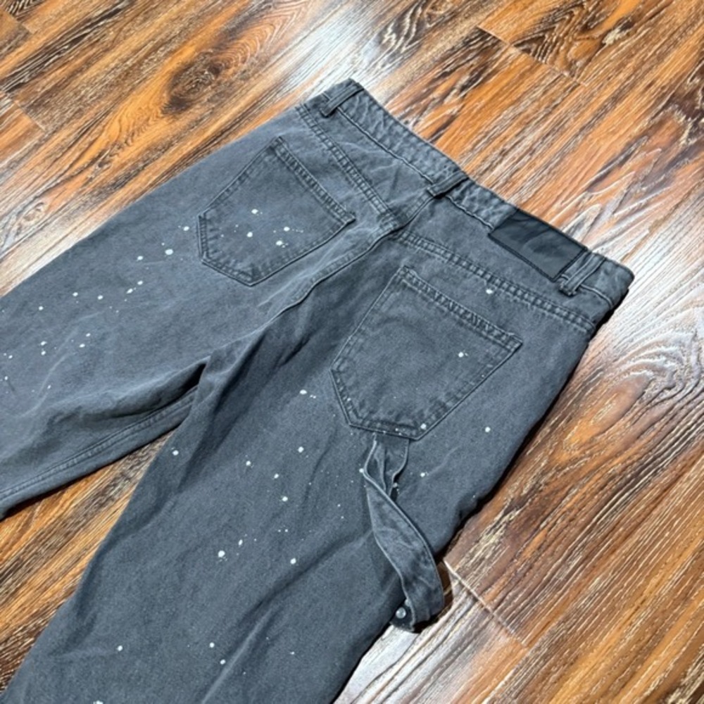 Boohoo MAN Mens 32R Carpenter Jeans Grey Paint Splatter Straight‎ Leg Black